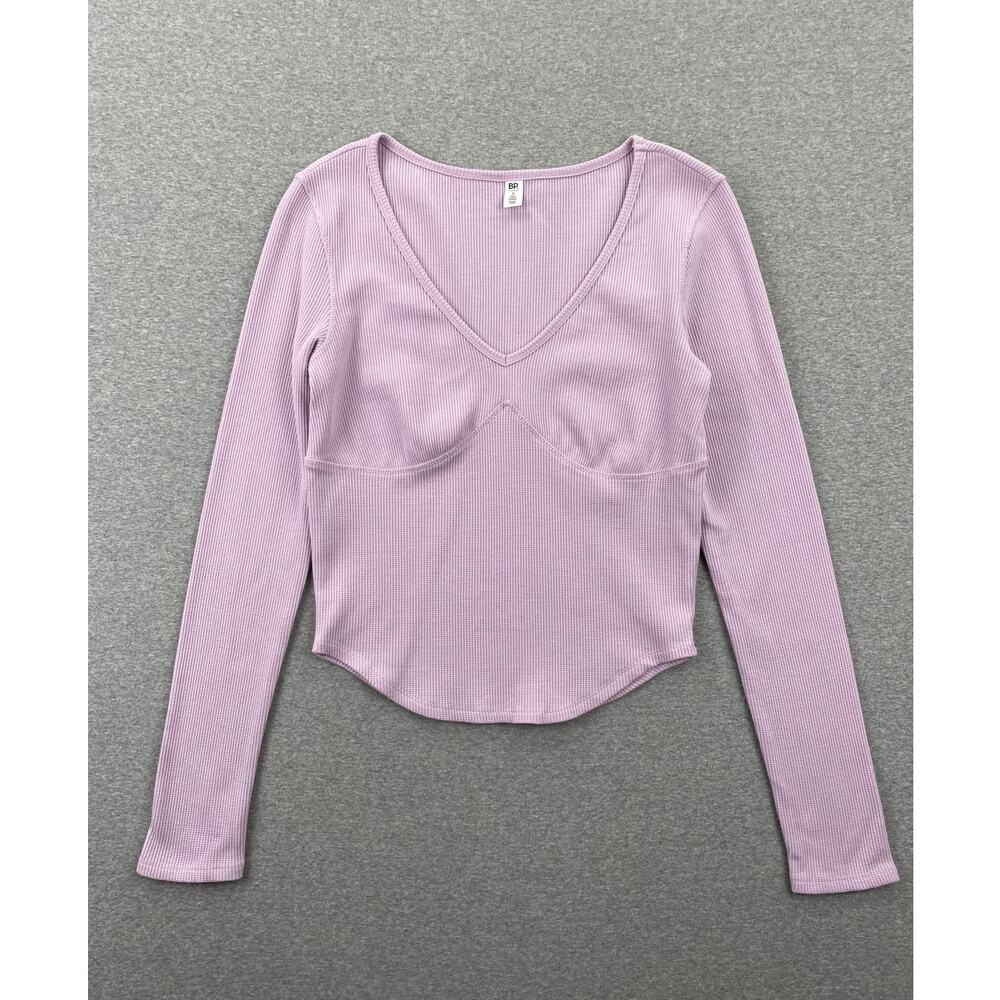 BP Nordstrom Top Women S Purple Waffle Knit Long Sleeve Fitted Scoop Neck Cotton